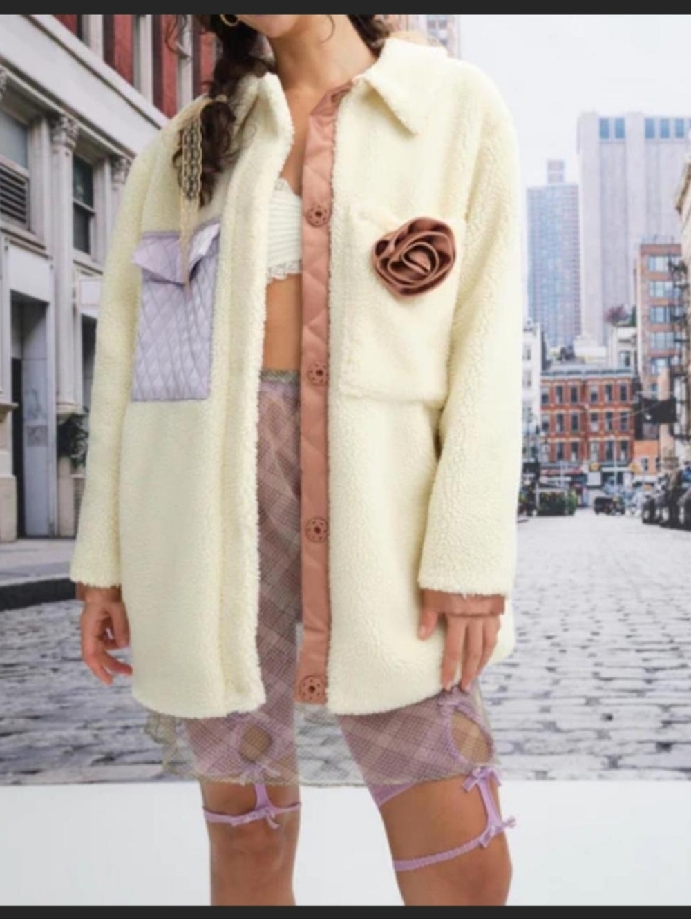 Katrina Jacket For Love & Lemons an ivory faux shearling teddy jacket size S NWT